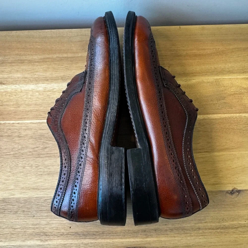 Dexter Men 10 EEE Brown Pebble Grain Leather Longwing Wingtip Brogue Shoes USA